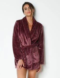 Peignoir Court En Polaire Peluche Texturé Avec Torsades -Célèbre Lingerie Magasin 704526 C01 zoomx vue3