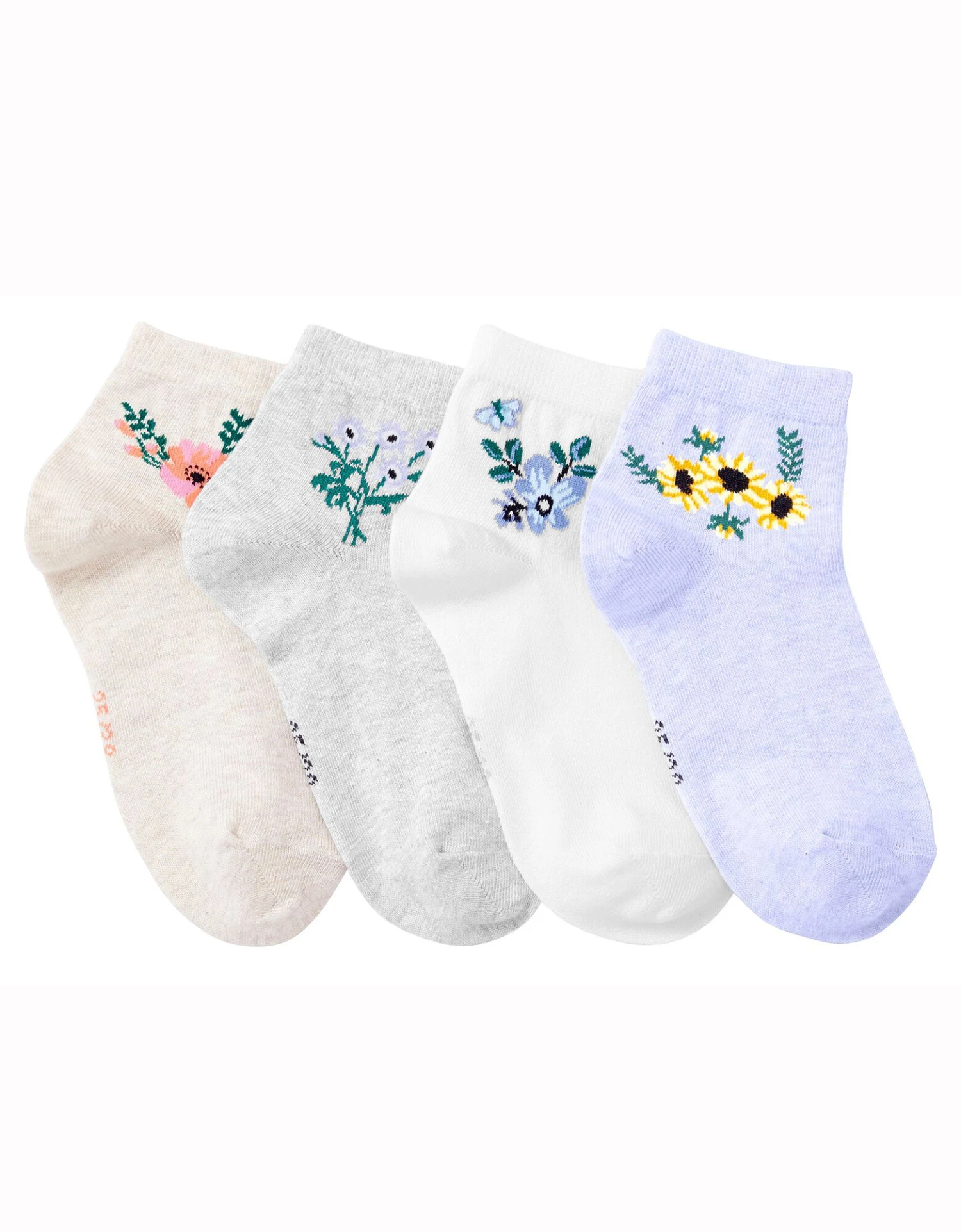 Socquettes Unies Chinées Motifs « Fleurs » Assorties – Lot De 4 4 Socquettes Unies Chinées Motifs « Fleurs » Assorties – Lot De 4 – Image 2