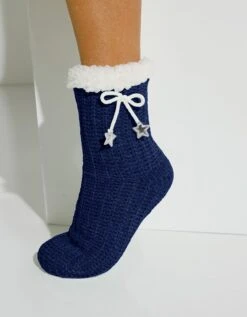 Chaussons-chaussettes Maille Chenille Fourrés - Noeud étoiles
