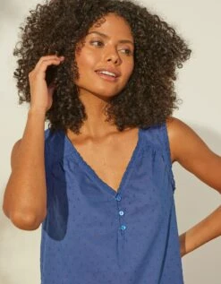 Chemise De Nuit Légère En Voile De Coton Effet Plumetis - Sans Manches -Célèbre Lingerie Magasin 706172 C01 zoomx vue6