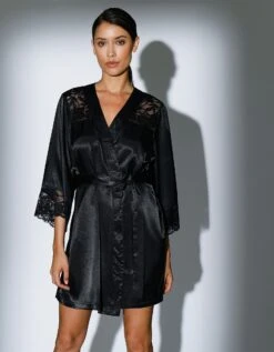 Déshabillé "séduction" Forme Kimono Satin Et Dentelle