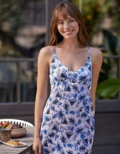 Nuisette Longue Satin Imprimé Bretelles Croisées Dos -Célèbre Lingerie Magasin 706186 C01 zoomx vue3